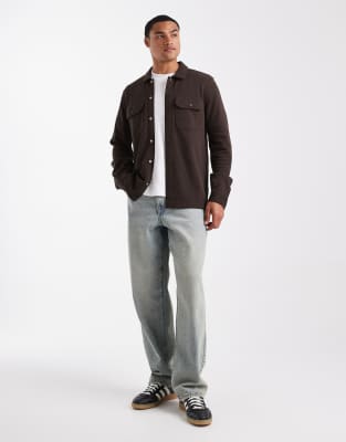 Threadbare Button Down Pocket Front Shacket In Brown