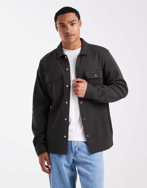 Threadbare button down pocket front shacket in dark green - view 1