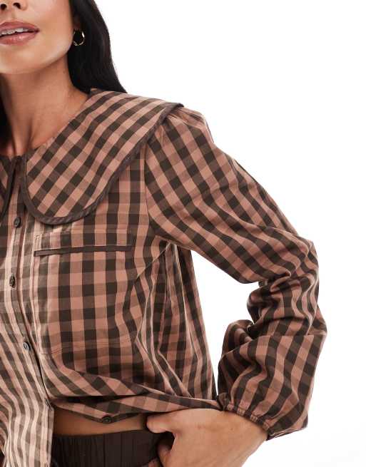 Threadbare button down pyjamas with collar in brown check, 3 of 4