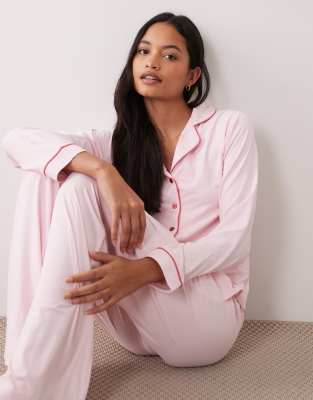 Threadbare Button Down Super Soft Pajama Set In Pink