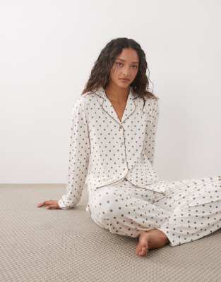 Threadbare Button Down Super Soft Pajama Set In White