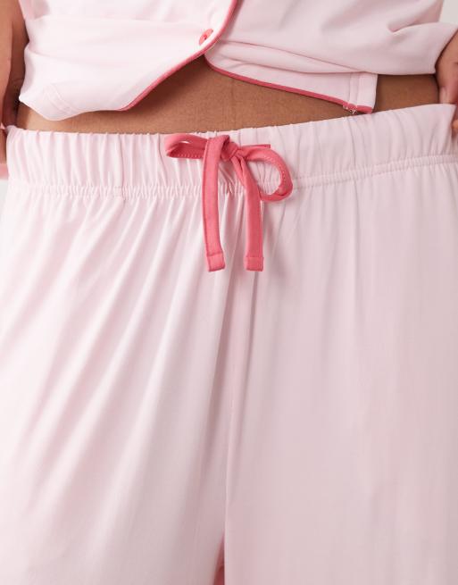 Threadbare button down super soft pyjama set in pink with contrast trim, 4 of 4