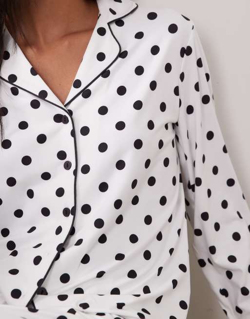 Threadbare button down super soft pyjama set in white with black polka dot, 2 of 4