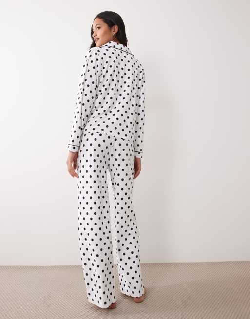Threadbare button down super soft pyjama set in white with black polka dot, 4 of 4