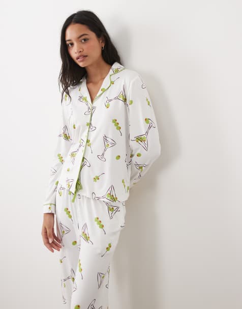 Threadbare button down super soft pyjama set with all over martini and olive print - view 1