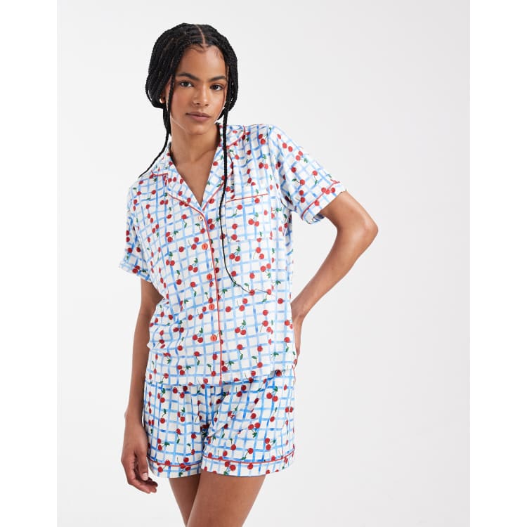 Threadbare button down super soft short pajama set with cherry