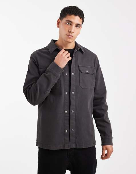 Threadbare button front shacket in grey - view 1