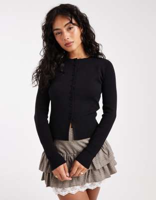 Threadbare Threadbare button through compact cardigan in black