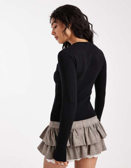 Threadbare button through compact cardigan in black, 3 of 4
