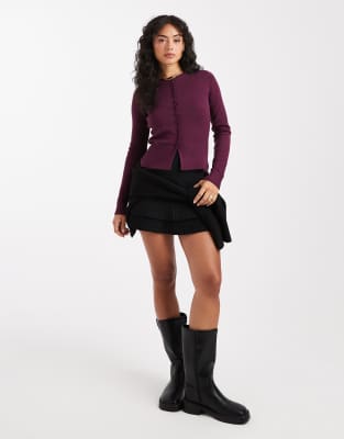 Threadbare Threadbare button through compact cardigan in burgundy-Red