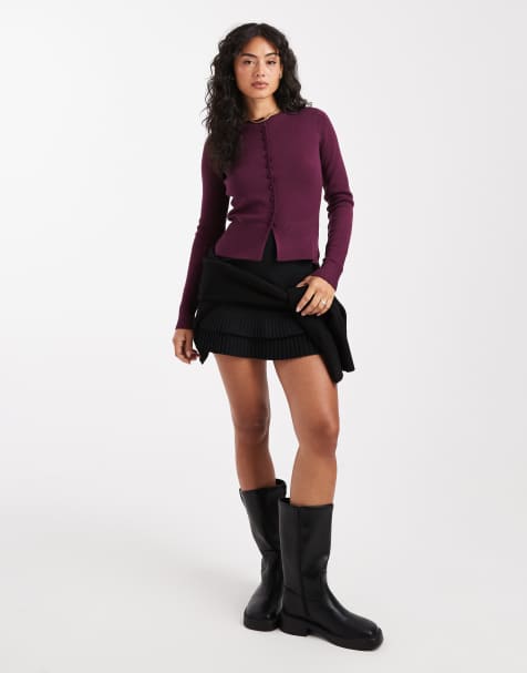 Threadbare button through compact cardigan in burgundy - view 1