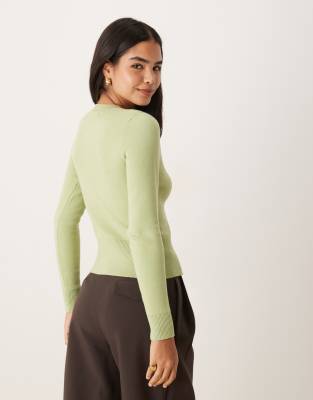 Threadbare Button Through Compact Cardigan In Green