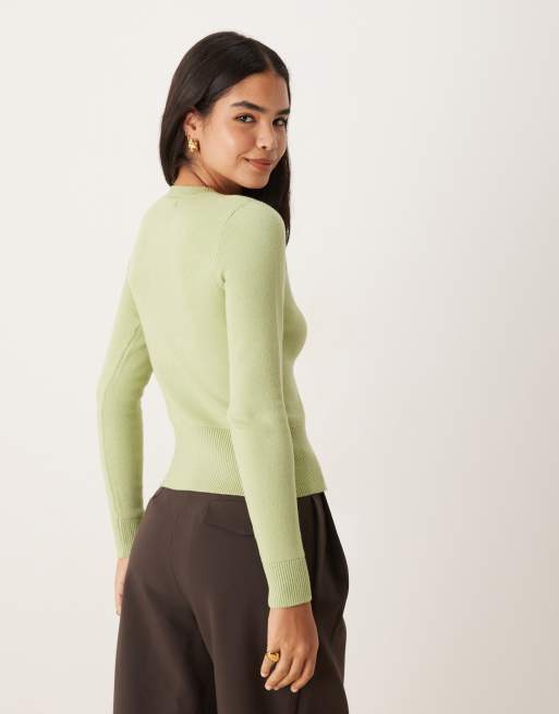 Threadbare button through compact cardigan in sage green, 2 of 4