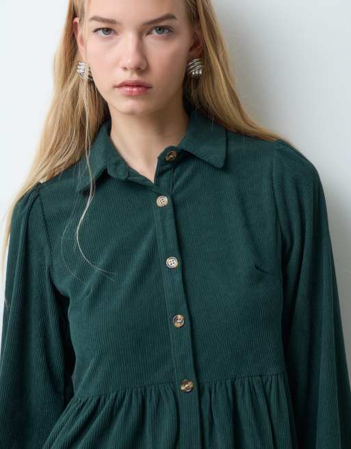 Threadbare button through mini dress in dark green, 3 of 5