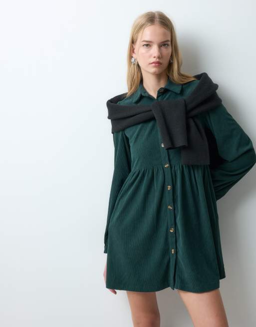 Threadbare button through mini dress in dark green, 5 of 5