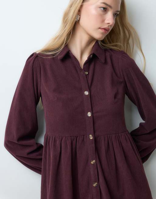 Threadbare button through mini dress in plum, 3 of 5