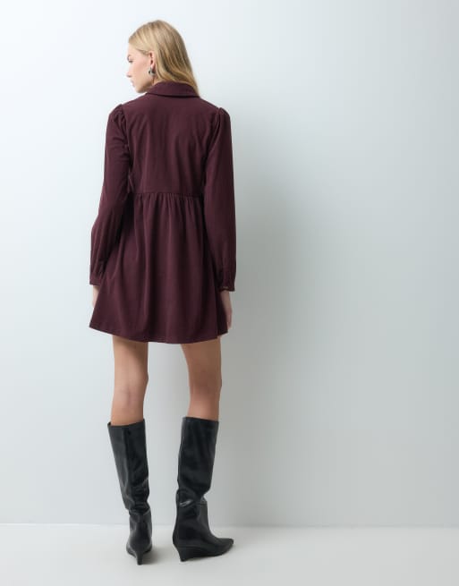 Threadbare button through mini dress in plum, 4 of 5