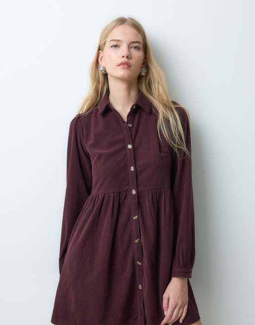 Threadbare button through mini dress in plum, 5 of 5