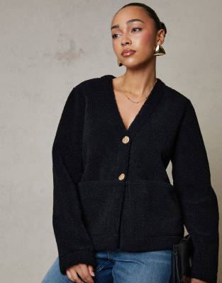 Threadbare Button Up Borg Jacket In Black