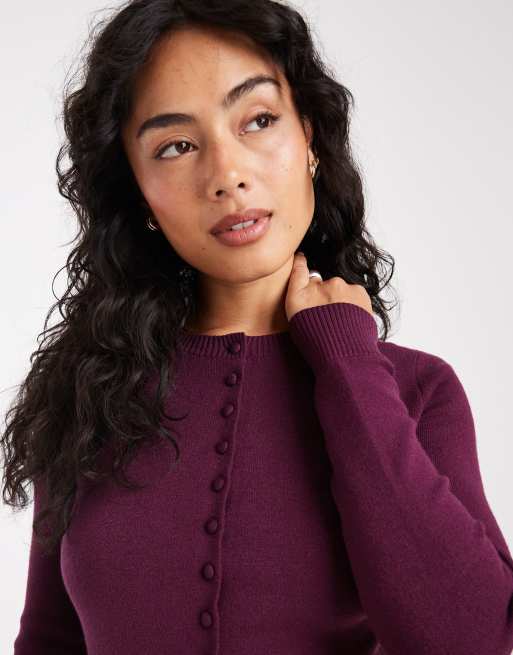 Threadbare button up compact cardigan in burgundy