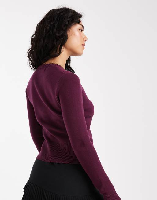 Threadbare button up compact cardigan in burgundy