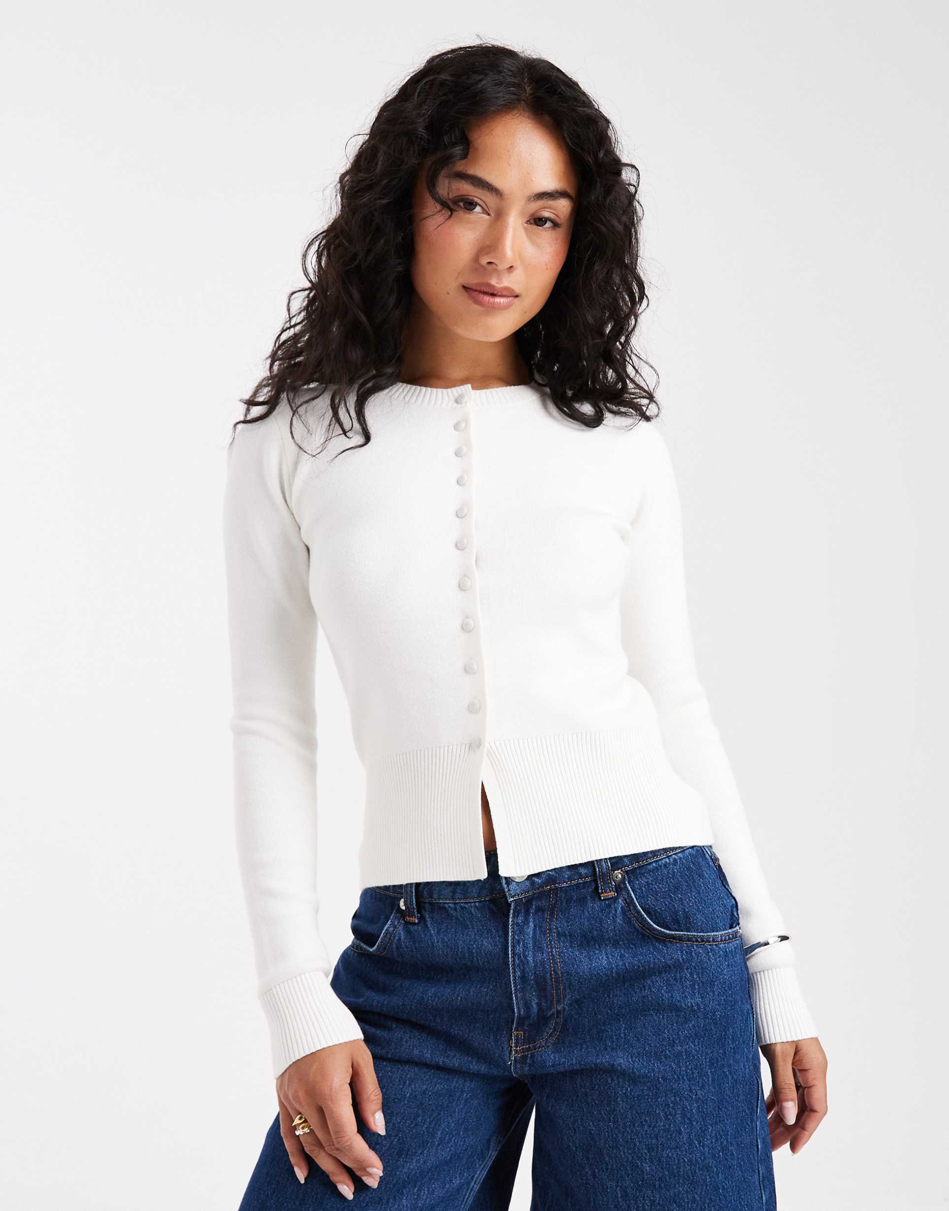 threadbare button up compact cardigan in off white