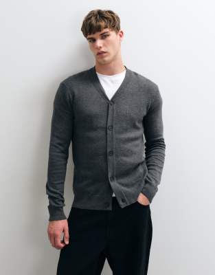 Threadbare Button Up Knitted Cardigan In Gray
