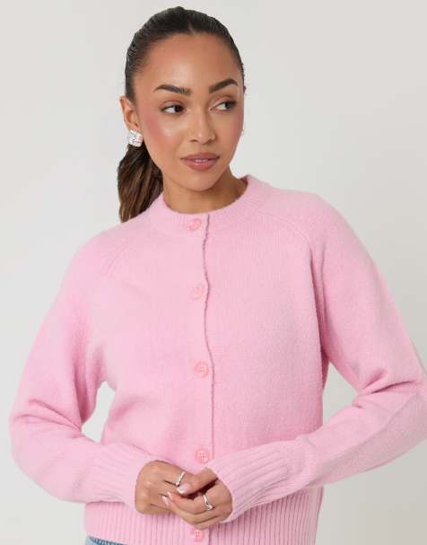 Threadbare Button up knitted cardigan in pink