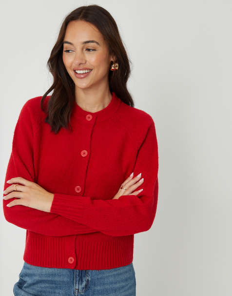 Threadbare Button up knitted cardigan in red