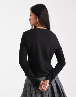 Threadbare Button-up Long Sleeve Jersey Top In Black