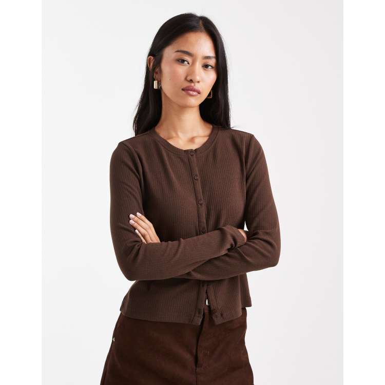 トップス andequal ribbon sleeve tops brown ASOS DESIGN long sleeve rib top with ribbon lace through trim in