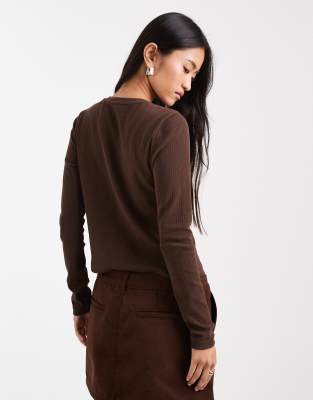 Threadbare High Neck Long Sleeve Jersey Top In Brown