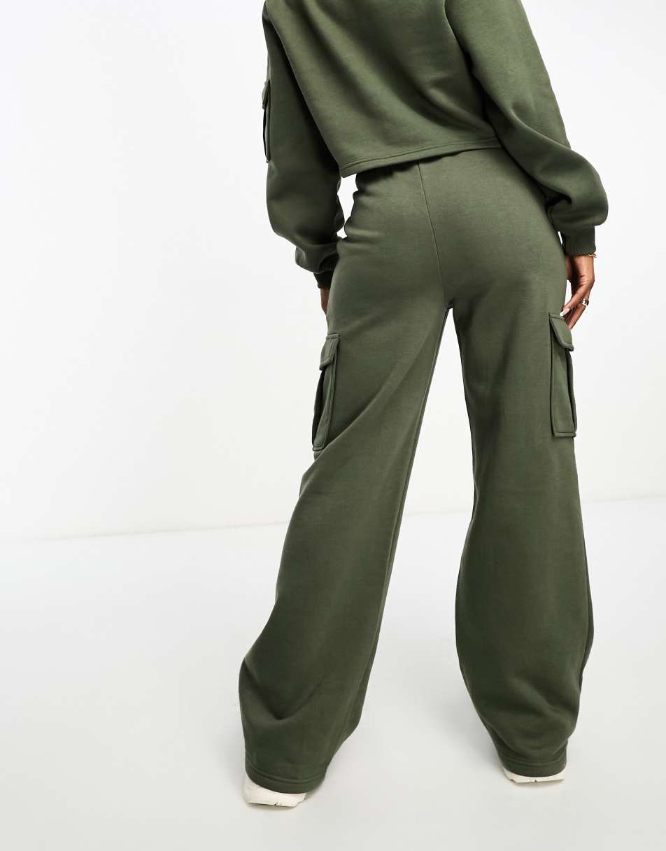 Threadbare Buzz wide leg cargo joggers co-ord in khaki