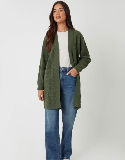 Threadbare Cable knit cardigan in khaki - view 1
