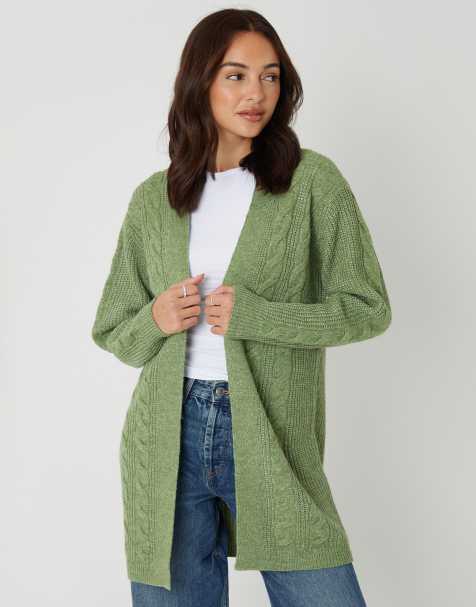 Threadbare Cable knit cardigan in pale green - view 1