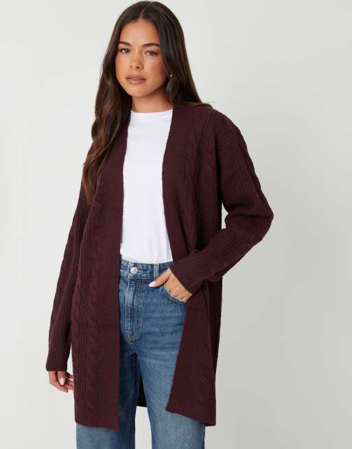 Threadbare Cable knit cardigan in wine