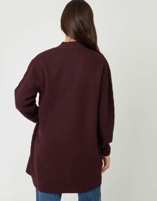 Threadbare Cable knit cardigan in wine, 4 of 4