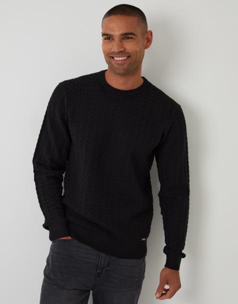 Threadbare Cable knit crew neck jumper in black