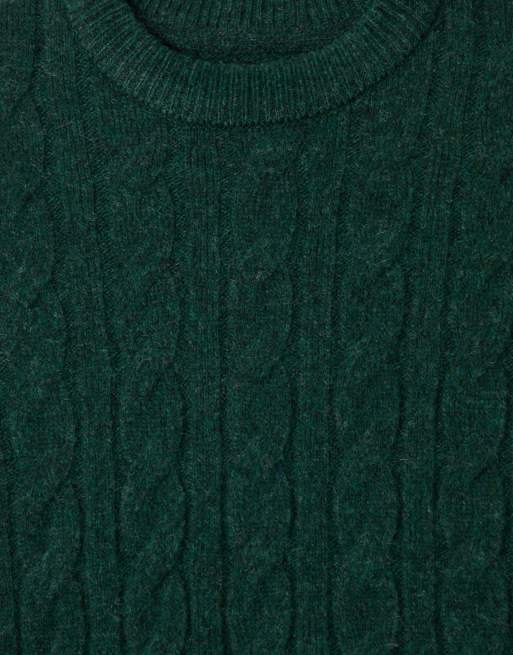 Threadbare Cable knit crew neck jumper in forest green, 5 of 5
