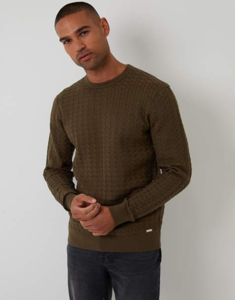 Threadbare Cable knit crew neck jumper in khaki - view 1