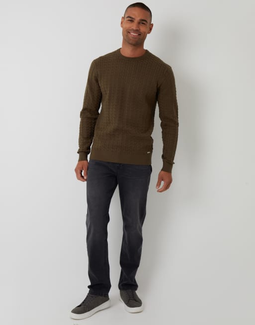 Threadbare Cable knit crew neck jumper in khaki, 2 of 4