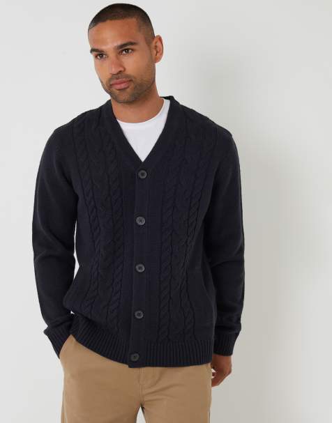 Threadbare Cable knit detail v-neck cardigan in navy - view 1