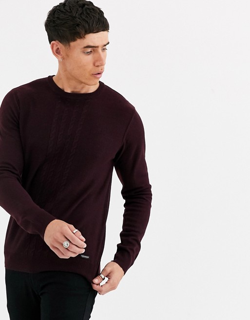 Threadbare cable knit jumper in burgundy