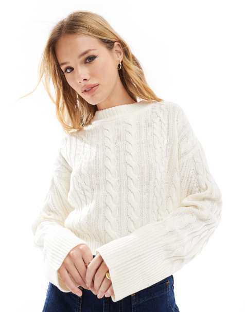 Threadbare cable knit jumper in cream - view 1
