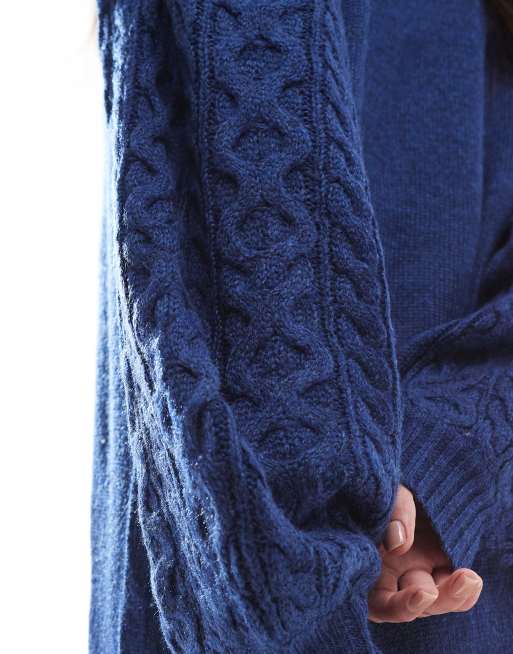Threadbare cable knit longline cardigan in navy ASOS
