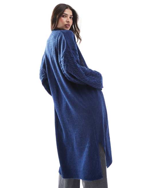 Threadbare cable knit longline cardigan in navy