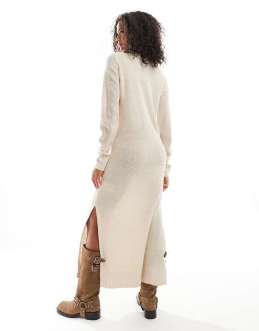 knitted dress cover up Women's Sandy Holidays Crochet Knit Long Sleeve Cover Up Dress in White main image 1