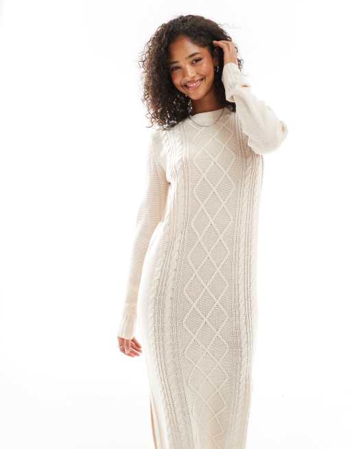 Threadbare cable knit maxi dress in cream | ASOS
