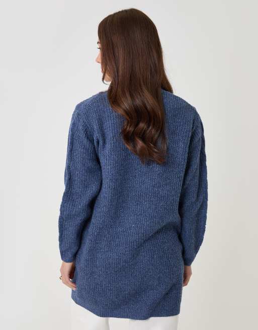 Threadbare Cable knit open cardigan in mid blue, 2 of 4