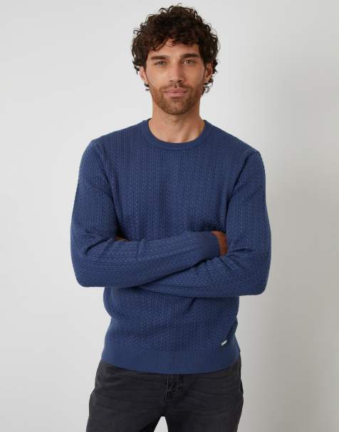 Threadbare Cable knit rib crew neck jumper in blue - view 1
